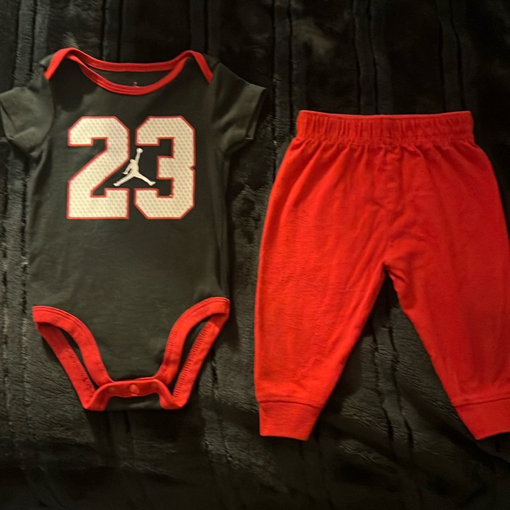 Black and Red Baby Onesie and Pants Set